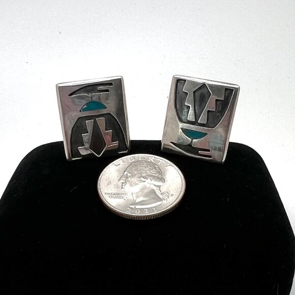 Silver Plate Zuni Design Cuff Links - Picture 5 of 5